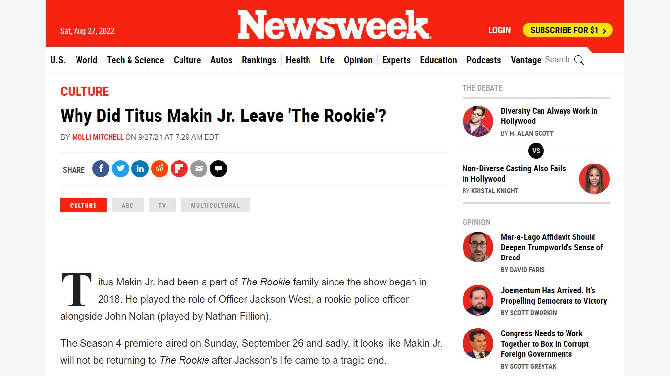 Why Did Titus Makin Jr. Leave 'The Rookie'? - Newsweek